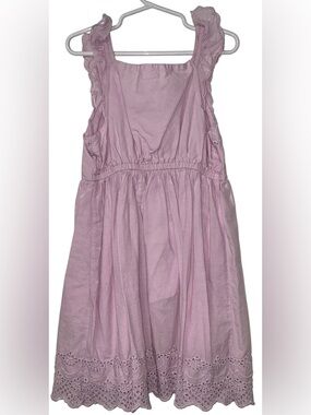 Cat & Jack Girls Pink Eyelet Dress Size 6–8 Cotton Lace Trim Ruffle Sleeves